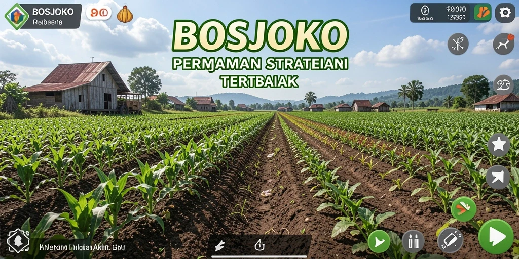 Screenshot gameplay BOSJOKO yang menunjukkan lahan pertanian yang subur.