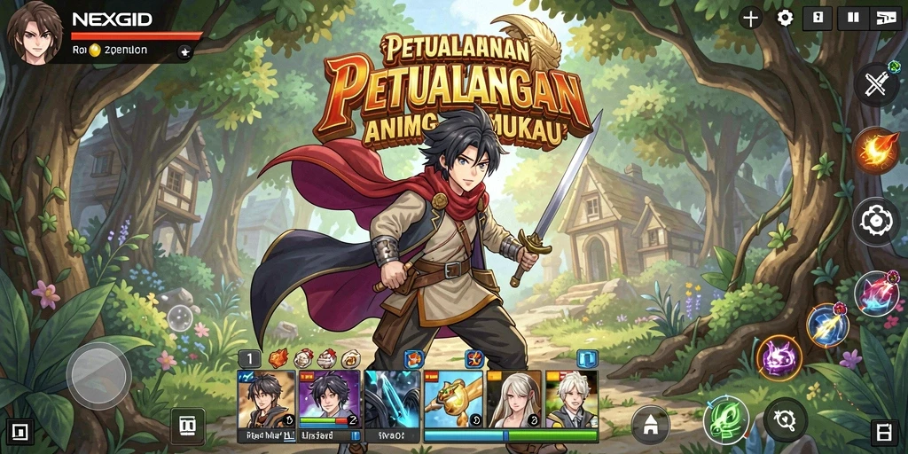 Screenshot gameplay NEXGID menampilkan aksi karakter Anime yang dinamis.