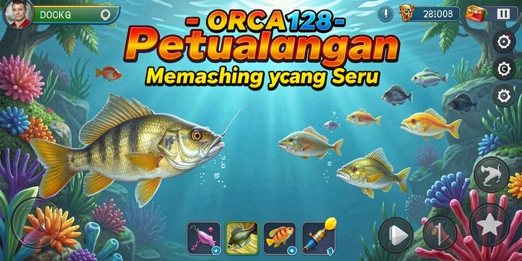 Screenshot gameplay ORCA128 menampilkan suasana memancing yang menakjubkan.